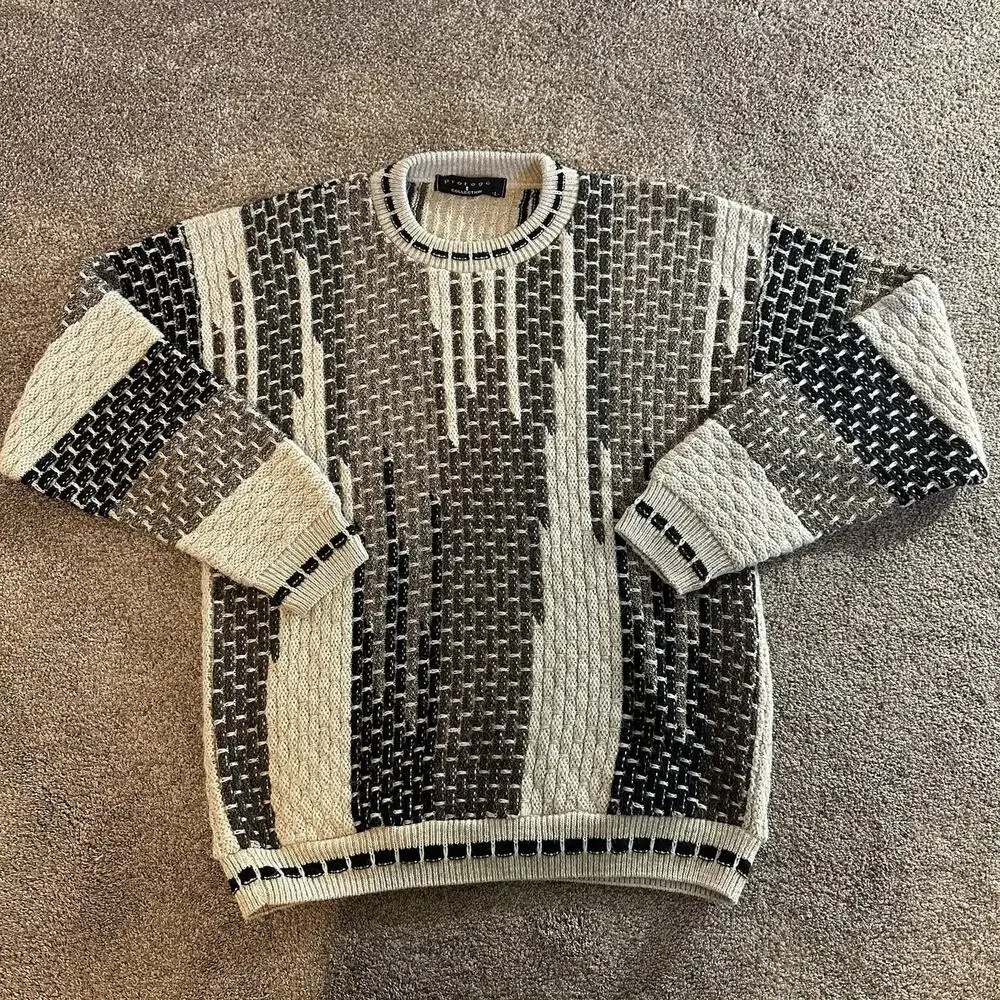 Protege Collection Geometric Chunky Sweater Mens L Alpaca Wool Blend USA Made